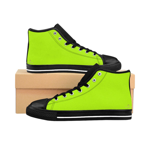 Light Green Solid Color Print Premium Men's High-top Fashion Sneakers Casual Shoes-Men's High Top Sneakers-Heidi Kimura Art LLC
