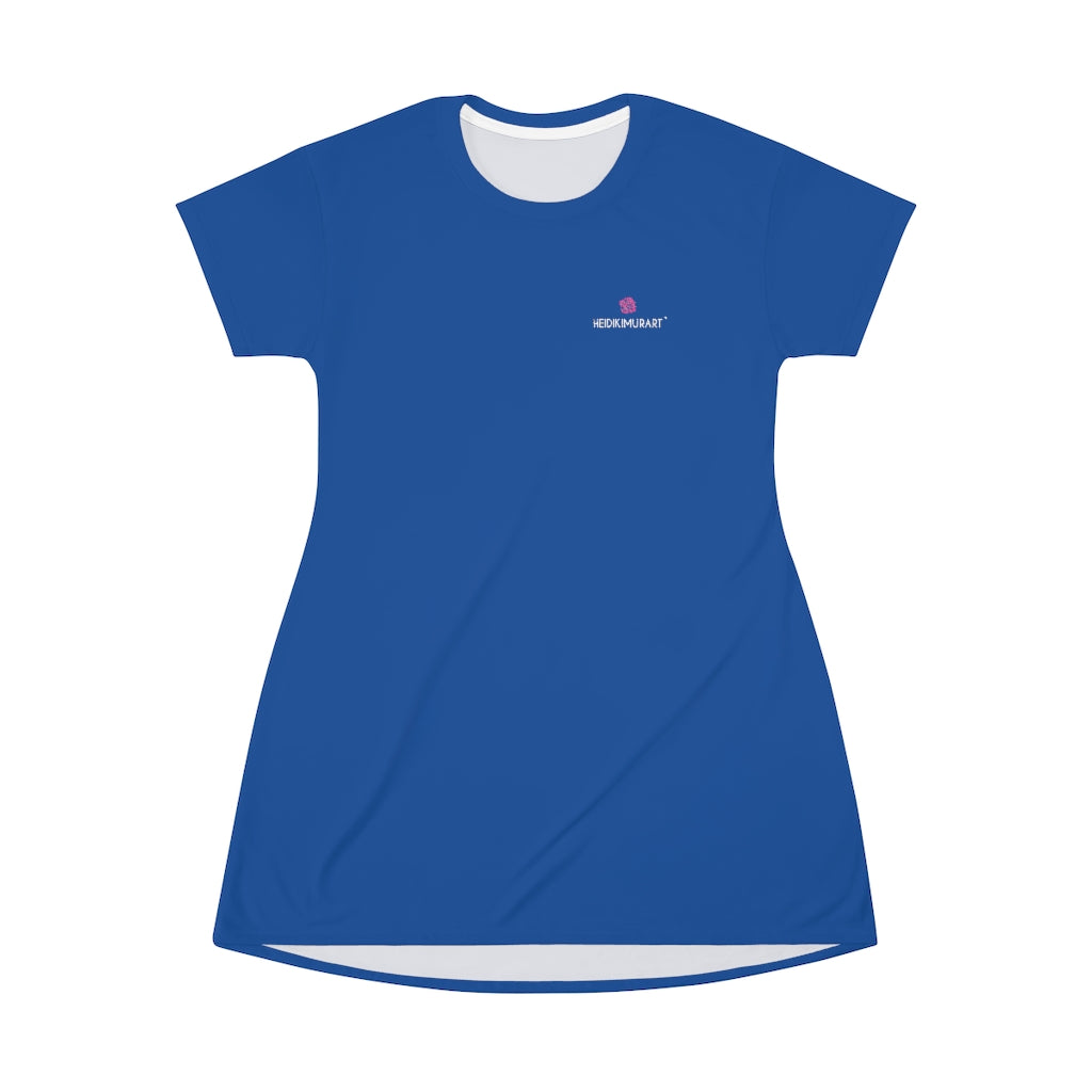 Dark Blue T-Shirt Dress, Solid Color Oversized Best Modern Minimalist Print Crewneck Women's Long T-Shirt Dress For Women - Made in USA (US Size: XS-2XL)