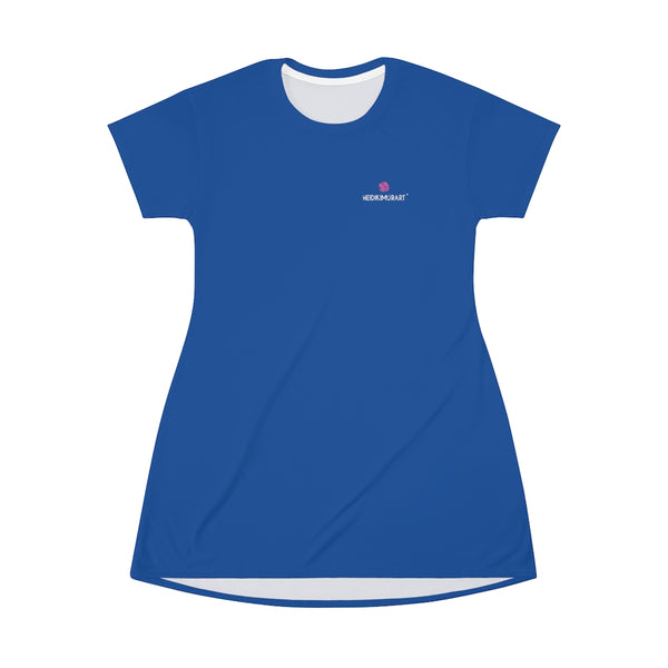 Dark Blue T-Shirt Dress, Solid Color Oversized Best Modern Minimalist Print Crewneck Women's Long T-Shirt Dress For Women - Made in USA (US Size: XS-2XL)