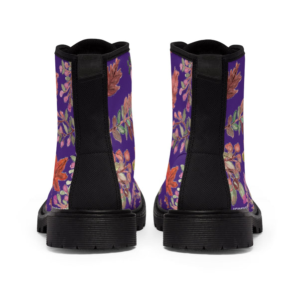 Purple Fall Women's Boots, Fall Leaves Print Women's Boots, Best Winter Boots For Women (US Size 6.5-11)