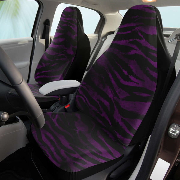 Tiger Car Seat Cover, Purple Tiger Stripe Bestselling Animal Print Essential Premium Quality Best Machine Washable Microfiber Luxury Car Seat Cover - 2 Pack For Your Car Seat Protection, Cart Seat Protectors, Car Seat Accessories, Pair of 2 Front Seat Covers, Custom Seat Covers