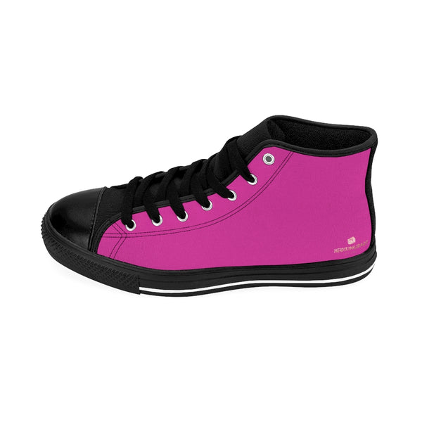 Hot Pink Men's Sneakers, Bright Pink Solid Color Print Designer Men's Shoes, Men's High Top Sneakers US Size 6-14, Mens High Top Casual Shoes, Unique Fashion Tennis Shoes, Solid Color Sneakers, Mens Modern Footwear (US Size: 6-14)