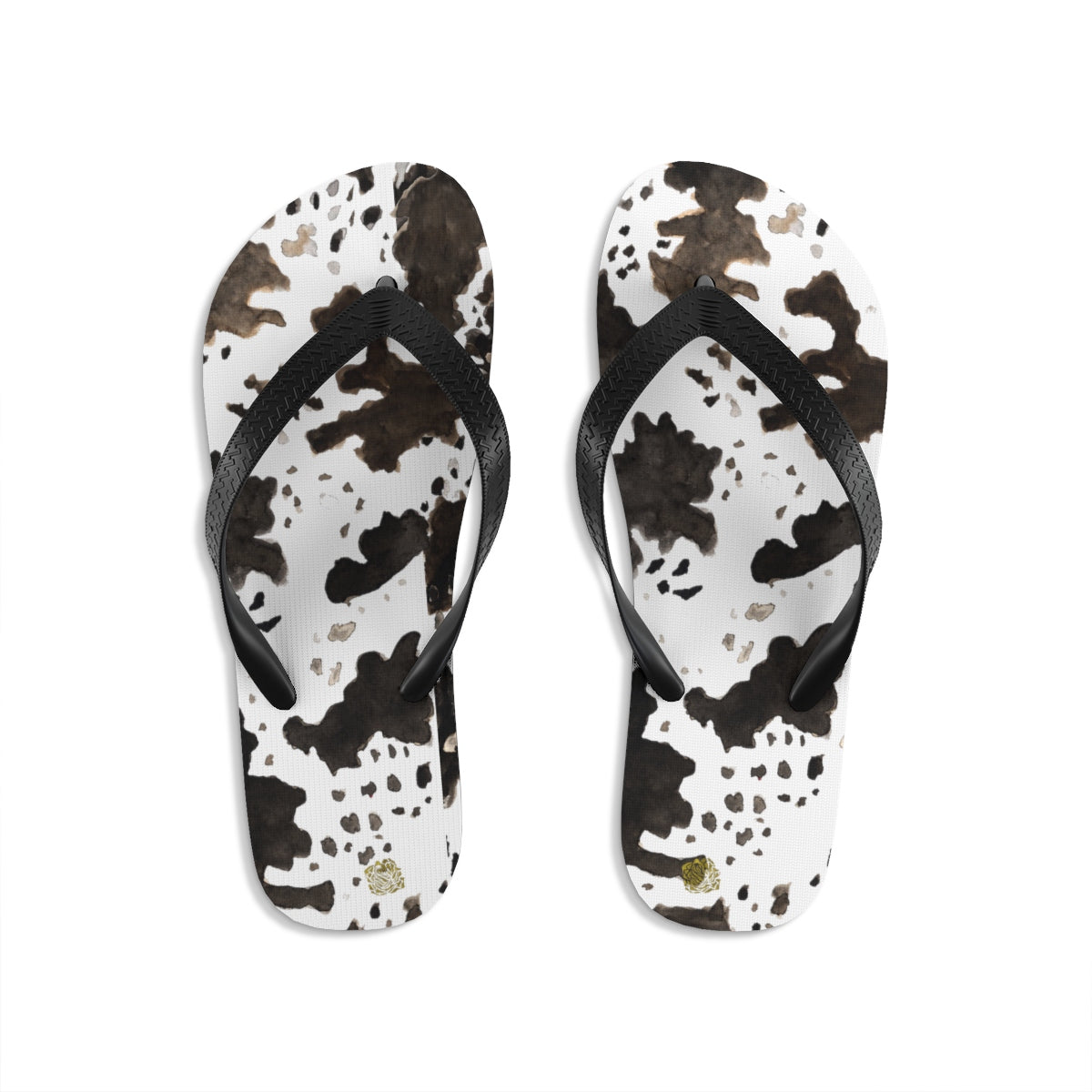 White Brown Black Cow Print Designer Unisex Flip-Flops For Men & Women - Made in USA-Flip-Flops-Large-Heidi Kimura Art LLC