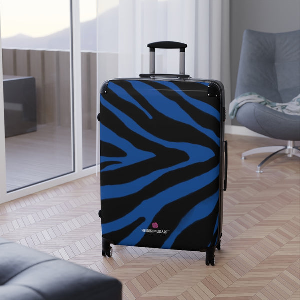 Blue Tiger Striped Print Suitcases, Animal Print&nbsp;Designer Suitcase With TSA-approved&nbsp;Lock, Best&nbsp;Suitcase Luggage (Small, Medium, Large)&nbsp;Unique Cute Spacious Versatile and Lightweight Carry-On or Checked In Suitcase, Best&nbsp;Personal Superior Designer Adult's Travel Bag Custom Luggage - Gift For Him or Her - Made in USA/ UK