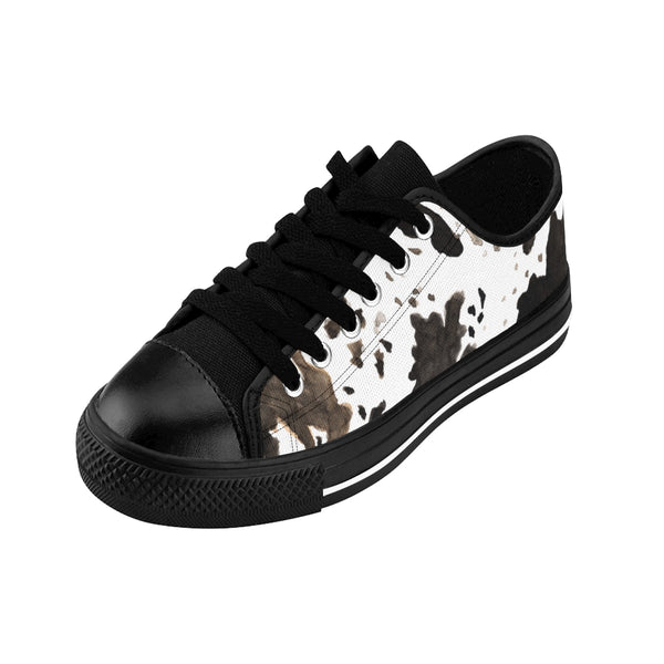 Cow Print Brown White Black Durable & Lightweight Women's Low Top Sneakers-Women's Low Top Sneakers-Heidi Kimura Art LLC