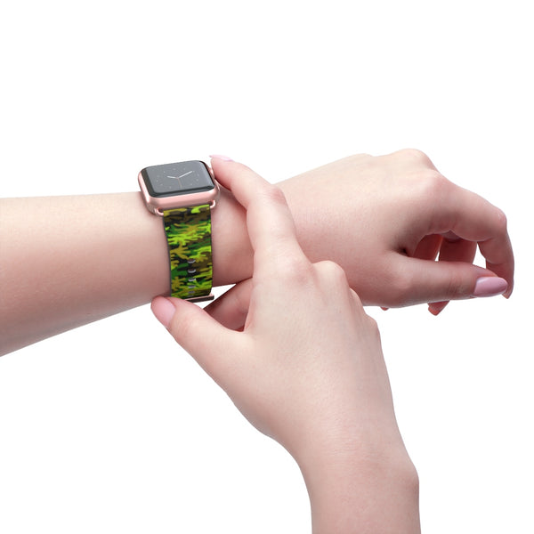 Green Brown Camo Print 38mm/42mm Watch Band For Apple Watch- Made in USA-Watch Band-Heidi Kimura Art LLC