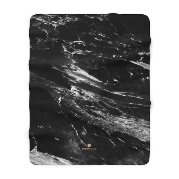 Unisex Ultra Black Marble Print Designer Cozy Sherpa Fleece Blanket-Made in USA-Blanket-60" x 80"-Heidi Kimura Art LLC