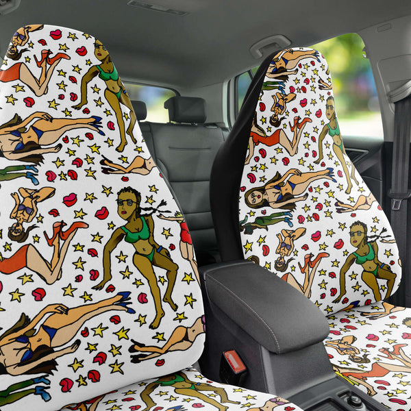 Bad Girl Car Seat Covers - Heidikimurart Limited Bad Girls Cat Seat Covers, 2-Pack Bikini Girls Printed Designer Essential Premium Quality Best Machine Washable Microfiber Luxury Car Seat Cover - 2 Pack For Your Car Seat Protection, Car Seat Protectors, Car Seat Accessories, Pair of 2 Front Seat Covers, Custom Seat Covers