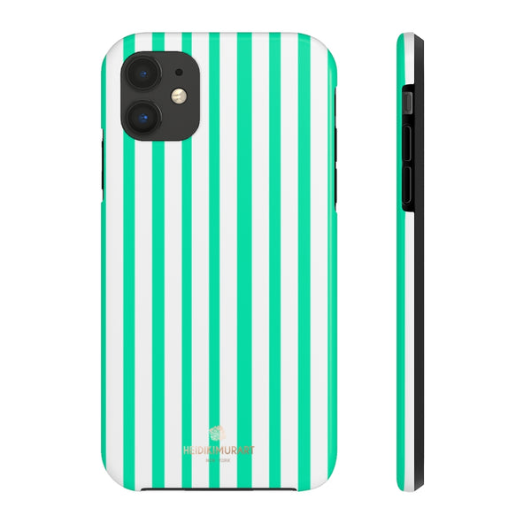 Turuqoise Blue Striped iPhone Case, Designer Case Mate Tough Samsung Galaxy Phone Cases-Phone Case-Printify-iPhone 11-Heidi Kimura Art LLC