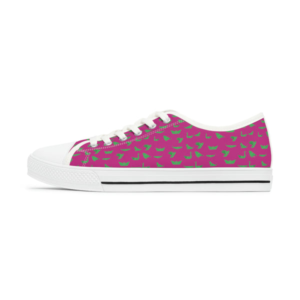 Pink Green Cranes Ladies' Sneakers, Women's Low Top Sneakers, Modern Graphics Japanese Style Origami Print Women's Low Top Sneakers Tennis Shoes, Canvas Fashion Sneakers With Durable Rubber Outsoles and Shock-Absorbing Layer and Memory Foam Insoles (US Size: 5.5-12)