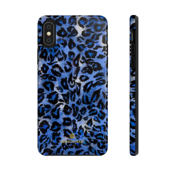 Blue Leopard Print Phone Case, Animal Print Case Mate Tough Phone Cases-Made in USA - Heidikimurart Limited 