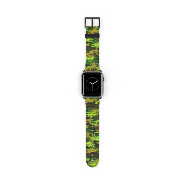 Green Brown Camo Military Print 38mm/42mm Watch Band For Apple Watch- Made in USA-Watch Band-38 mm-Black Matte-Heidi Kimura Art LLC