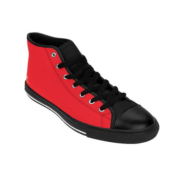 Red Solid Color Men's Sneakers, Bright Red Solid Color Print Designer Men's Shoes, Men's High Top Sneakers US Size 6-14, Mens High Top Casual Shoes, Unique Fashion Tennis Shoes, Solid Color Sneakers, Mens Modern Footwear (US Size: 6-14)