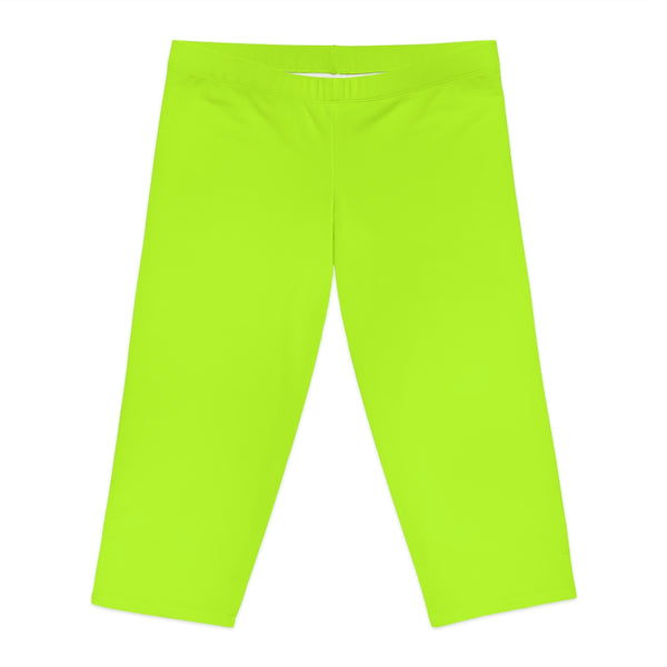 Green Neon Women's Capri Leggings, Knee-Length Polyester Capris Tights-Made in USA (US Size: XS-2XL)