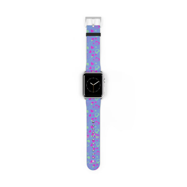 Light Violet Purple Pink Hearts 38mm/42mm Watch Band For Apple Watch- Made in USA-Watch Band-42 mm-Silver Matte-Heidi Kimura Art LLC