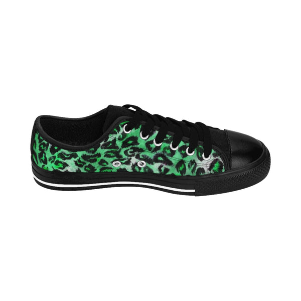 Green Leopard Print Women's Sneakers, Green Animal Print Fashion Tennis Canvas Shoes For Ladies