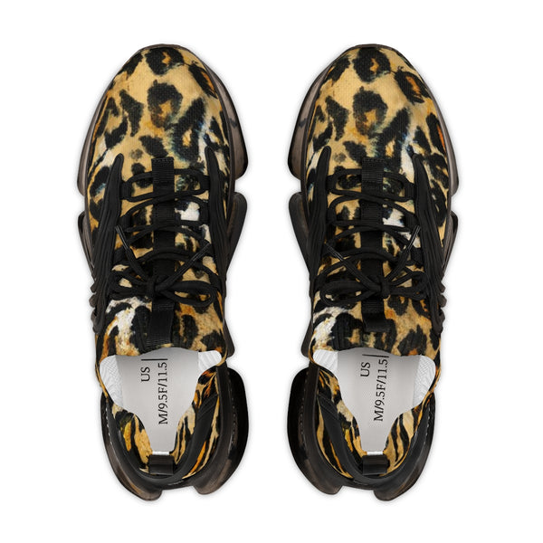 Brown Leopard Print Men's Shoes, Best Leopard Animal Print Comfy Men's Mesh-Knit Designer Premium Laced Up Breathable Comfy Sports Sneakers Shoes (US Size: 5-12)