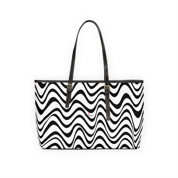 White Wavy Tote Bag, PU Leather Shoulder Hand Work Bag