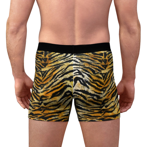 Tiger Stripes Men's Boxer Briefs, Orange and Black Animal Print Designer Best Underwear For Men, Best Underwear For Men Sexy Hot Men's Boxer Briefs Hipster Lightweight 2-sided Soft Fleece Lined Fit Underwear - (US Size: XS-3XL)