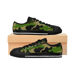 Military Army Green Camouflage Print Low Top Women's Running Sneakers Shoes-Women's Low Top Sneakers-US 10-Black-Heidi Kimura Art LLC