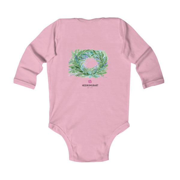 French Lavender Floral Print Baby's Infant Long Sleeve Bodysuit - Made in UK-Kids clothes-Heidi Kimura Art LLC