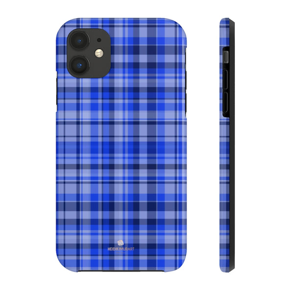 Blue Plaid Phone Case, Tartan Print Case Mate Tough Phone Cases-Made in USA - Heidikimurart Limited 