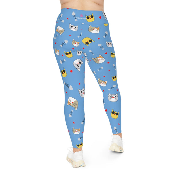 Blue Cat Lover's Tights, Best Designer Women's Plus Size Leggings