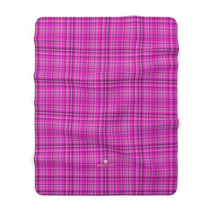 Pink Tartan Plaid Print Designer Cozy Sherpa Fleece Blanket-Made in USA-Blanket-60" x 80"-Heidi Kimura Art LLC