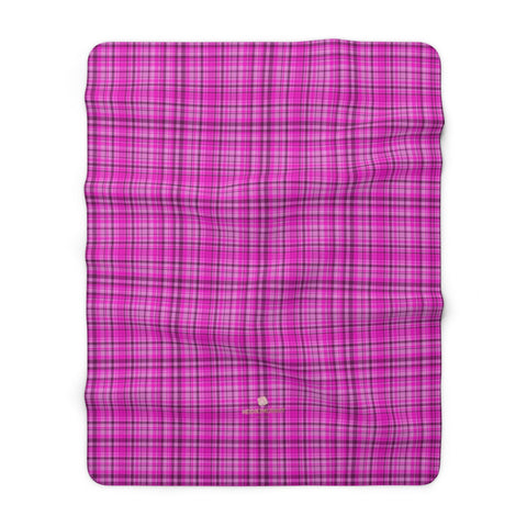 Pink Tartan Plaid Print Designer Cozy Sherpa Fleece Blanket-Made in USA-Blanket-60" x 80"-Heidi Kimura Art LLC