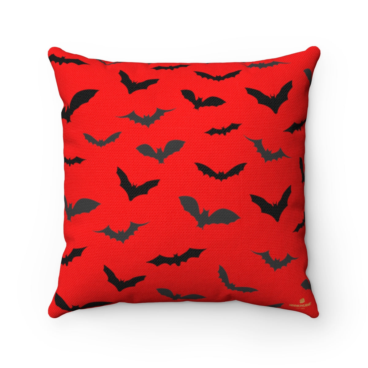 Red Gray Black Bats Print Halloween Pillow Spun Polyester Square Pillow- Made in USA-Pillow-14" x 14"-Heidi Kimura Art LLC