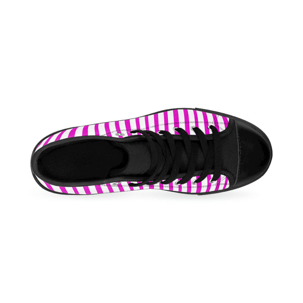 Pink Striped Men's High-top Sneakers, Pink White Modern Stripes Men's High Tops, High Top Striped Sneakers, Striped Casual Men's High Top For Sale, Fashionable Designer Men's Fashion High Top Sneakers, Tennis Running Shoes (US Size: 6-14)