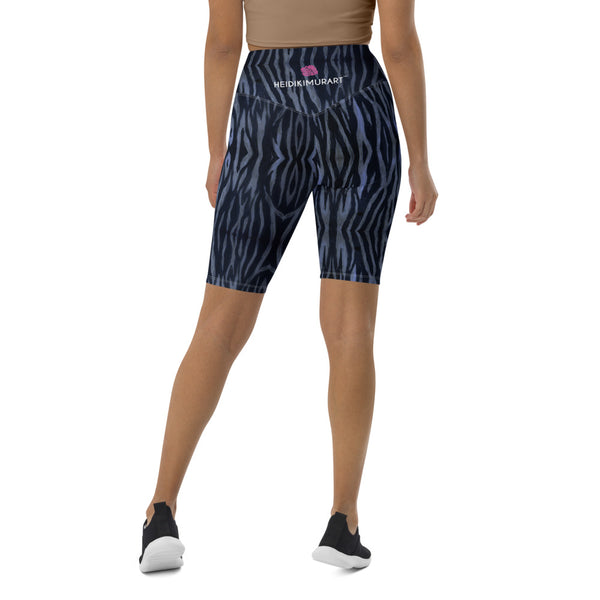 Blue Tiger Striped Biker Shorts, Animal Print Biker Shorts, Premium Biker Shorts For Women-Made in EU/MX (US Size: XS-3XL) Women's Athletic Shorts, Cycling Shorts For Women, Bike Shorts, Womens Bike Short