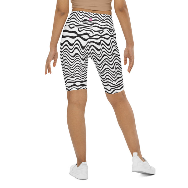 Black White Wavy Biker Shorts