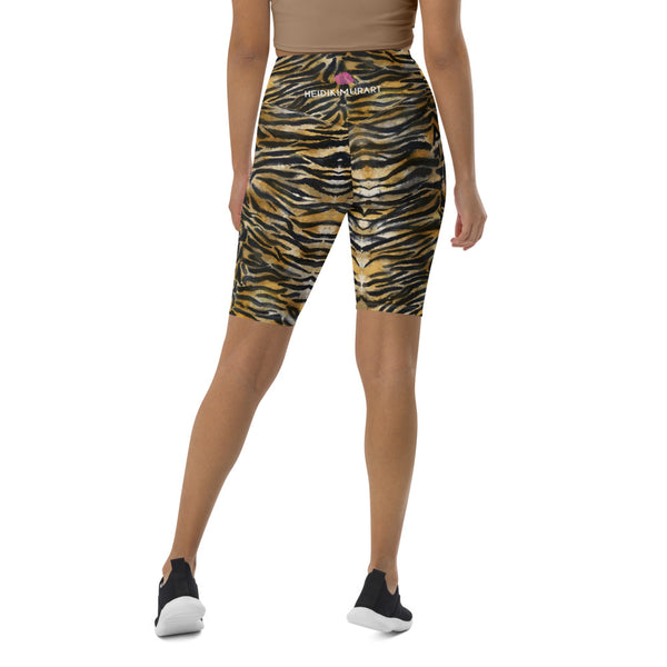 Brown Tiger Striped Biker Shorts, Animal Print Biker Shorts, Premium Biker Shorts For Women-Made in EU/MX (US Size: XS-3XL) Women's Athletic Shorts, Cycling Shorts For Women, Bike Shorts, Womens Bike Short