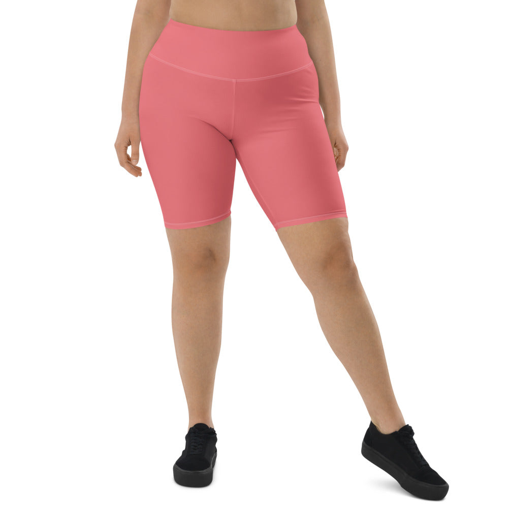 Peach Pink Women's Biker Shorts, Solid Pink Color Workout Cycling