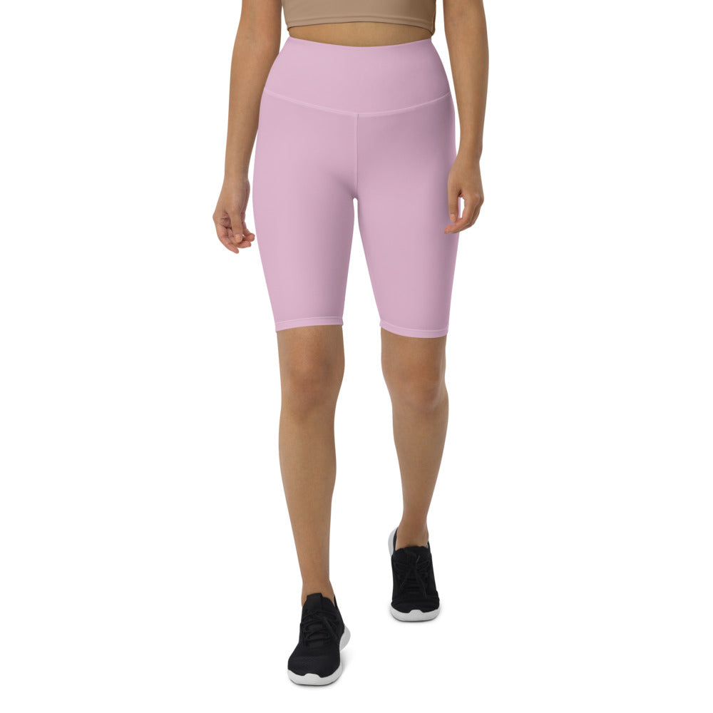 Pale Pink Women's Biker Shorts, Solid Color Pink Cycling Workout