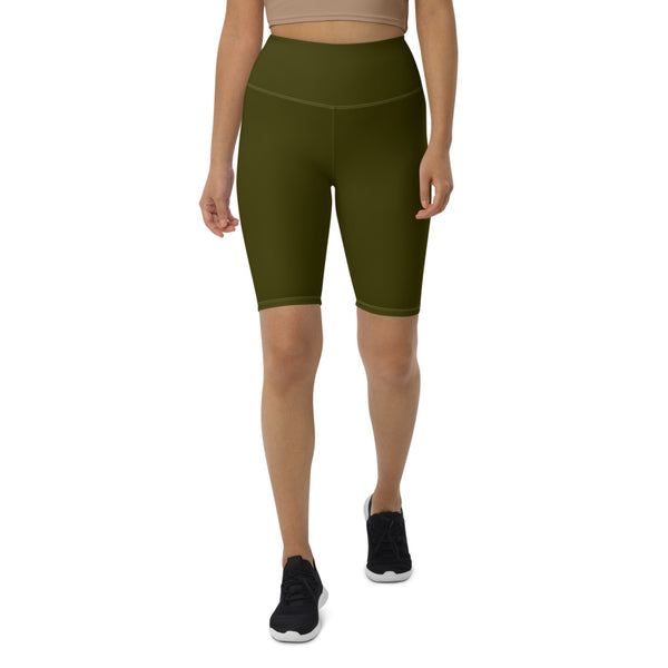 Olive Green Women's Biker Shorts, Solid Color Women's Luxury Biker Shorts, Premium Biker Shorts For Women-Made in EU/MX (US Size: XS-3XL) Women's Athletic Shorts, Cycling Shorts For Women, Bike Shorts, Womens Bike Short