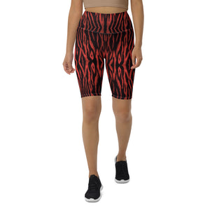 Wild Orange & Black Tiger Stripe Printed Spandex Ladies Athletic