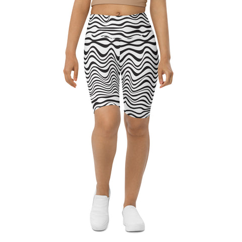 Black White Wavy Biker Shorts