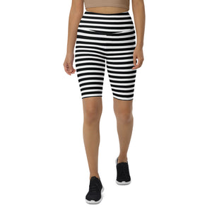 White Black Striped Biker Shorts