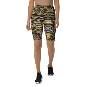 Brown Tiger Striped Biker Shorts, Animal Print Biker Shorts, Premium Biker Shorts For Women-Made in EU/MX (US Size: XS-3XL) Women's Athletic Shorts, Cycling Shorts For Women, Bike Shorts, Womens Bike Short