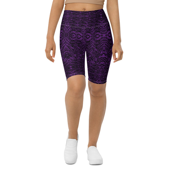 Purple Tiger Striped Biker Shorts, Animal Print Biker Shorts, Premium Biker Shorts For Women-Made in EU/MX (US Size: XS-3XL) Women's Athletic Shorts, Cycling Shorts For Women, Bike Shorts, Womens Bike Short