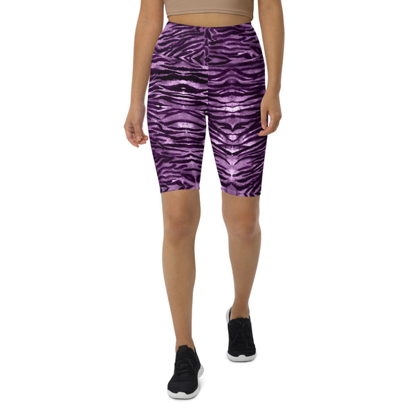 Pink Tiger Striped Biker Shorts, Pink and Black Animal Print Biker Shorts, Premium Biker Shorts For Women-Made in EU/MX (US Size: XS-3XL) Women's Athletic Shorts, Cycling Shorts For Women, Bike Shorts, Womens Bike Short