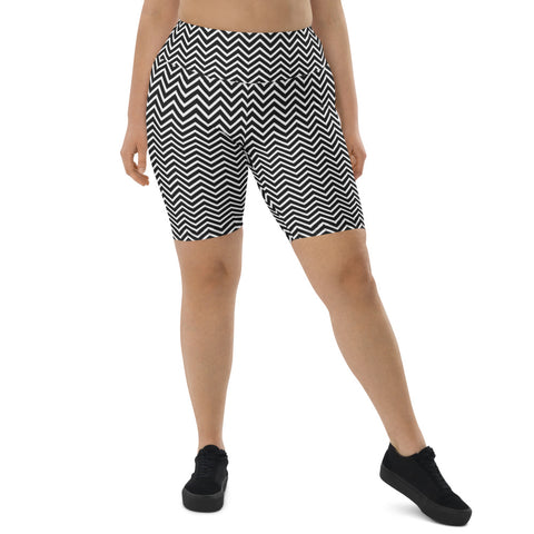 White Chevron Women's Biker Shorts