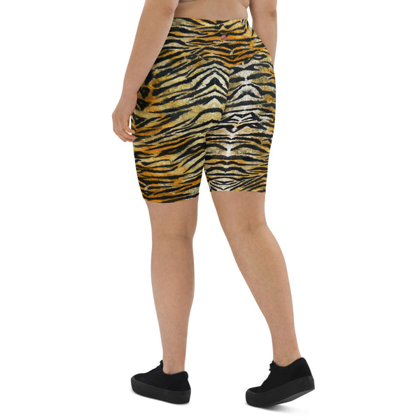 Orange Tiger Striped Biker Shorts, Tiger Strips Animal Print Women's Biker Shorts, Premium Biker Shorts For Women-Made in EU/MX (US Size: XS-3XL) Women's Athletic Shorts, Cycling Shorts For Women, Bike Shorts, Womens Bike Short