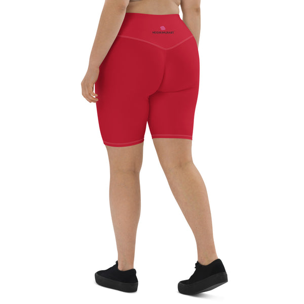 Red Women's Biker Shorts, Solid Red Color Biker Shorts, Premium Biker Shorts For Women-Made in EU/MX (US Size: XS-3XL) Women's Athletic Shorts, Cycling Shorts For Women, Bike Shorts, Womens Bike Short