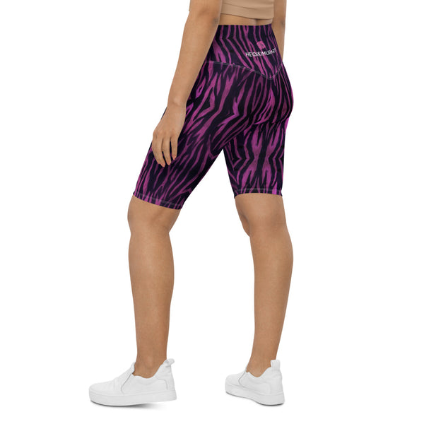 Pink Tiger Striped Biker Shorts, Animal Print Biker Shorts, Premium Biker Shorts For Women-Made in EU/MX (US Size: XS-3XL) Wome