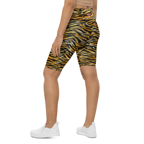 Orange Tiger Striped Biker Shorts, Animal Print Biker Shorts, Premium Biker Shorts For Women-Made in EU/MX (US Size: XS-3XL) Women's Athletic Shorts, Cycling Shorts For Women, Bike Shorts, Womens Bike Short