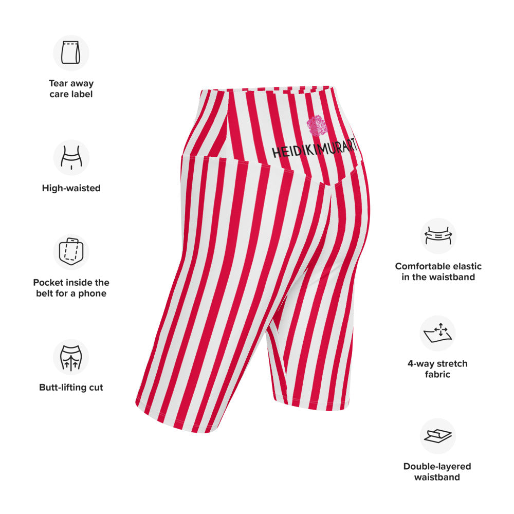 Red Vertically Striped Biker Shorts