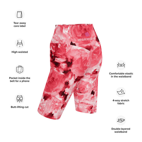 Red Rose Floral Biker Shorts